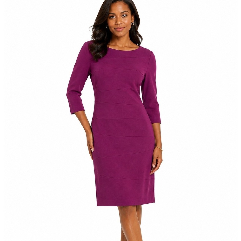 Chicos Magenta Purple Tiered Sheath Dress 3/4 Sleeve | Size 0